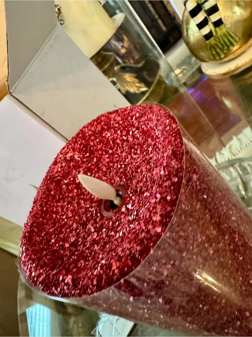 Luminara NEW Red Glitter Real Flame-Effect Candle